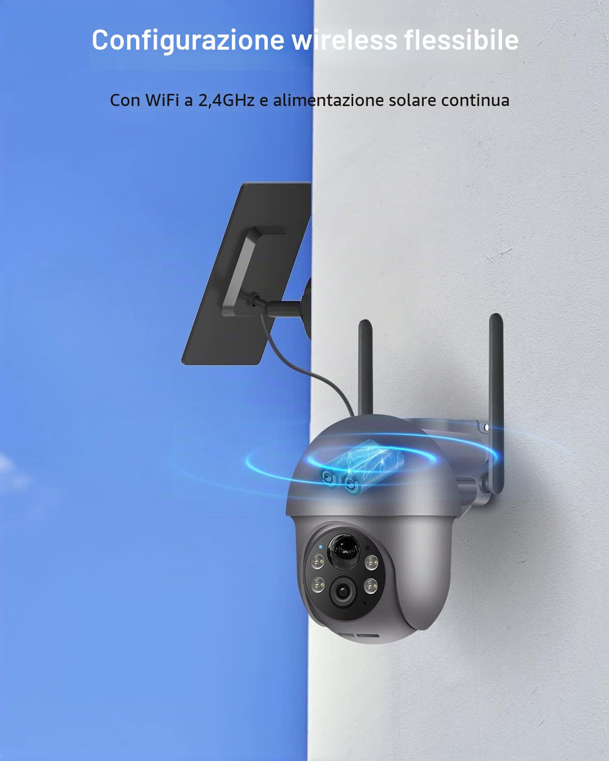 ANRAN 5MP Telecamera di Sorveglianza da Esterno a Batteria Senza Fili | Telecamera con Pannello Solare, Rilevamento del Movimento PIR, Visione Notturna FHD, Supporto Alexa, Q01 Max Grigio