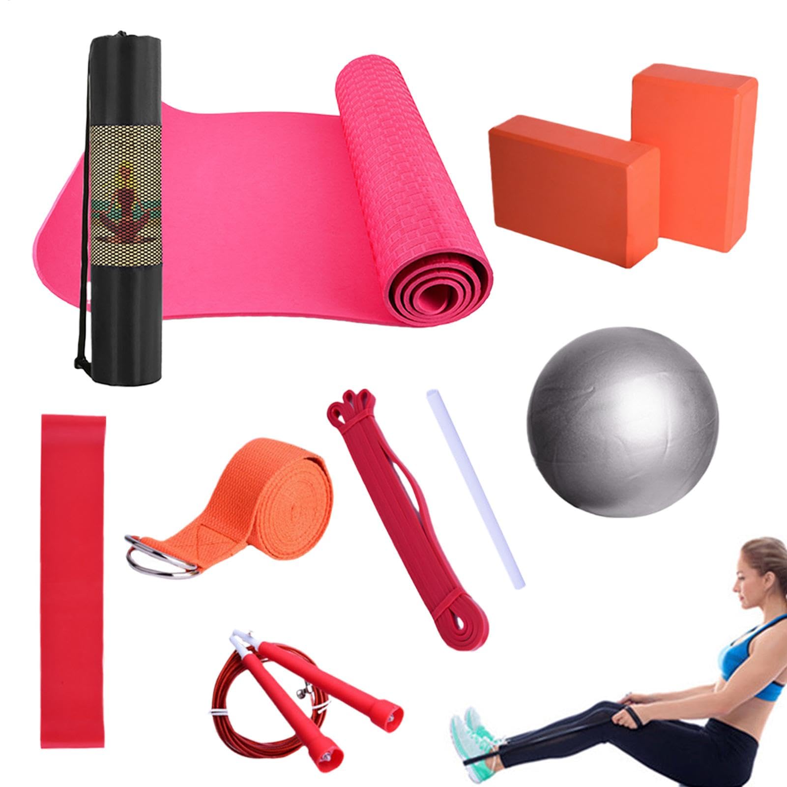 Yoga-Set für Anfänger, Trainingsmatte mit Yoga-Ball, Fitnessgerät für Damen und Herren, inklusive Latex-Widerstandsband, Stretchband