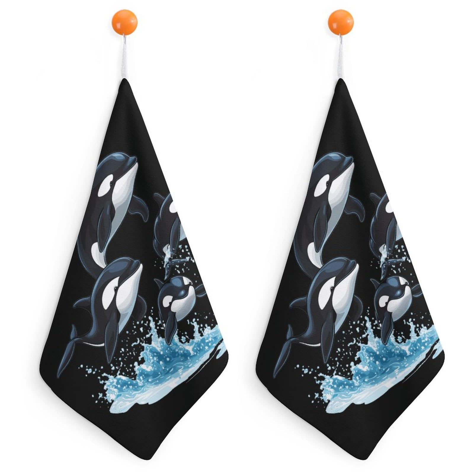 TXFBTRFSA Killer Whale Orca Whale Family Hand Towels with Hanging Loop Kitchen Towel Handkerchiefs Cleaning Cloths