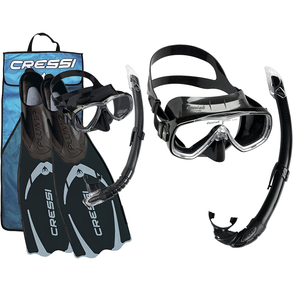 Cressi Pluma/Pluma Bag - Premium Flossen Set, Schwarz/Silber - Schnorchel Set, 41/42 & Unisex-Erwachsene Onda Mare Schnorchelset Tauchset Taucherbrille, Schwarz, Einheitsgröße