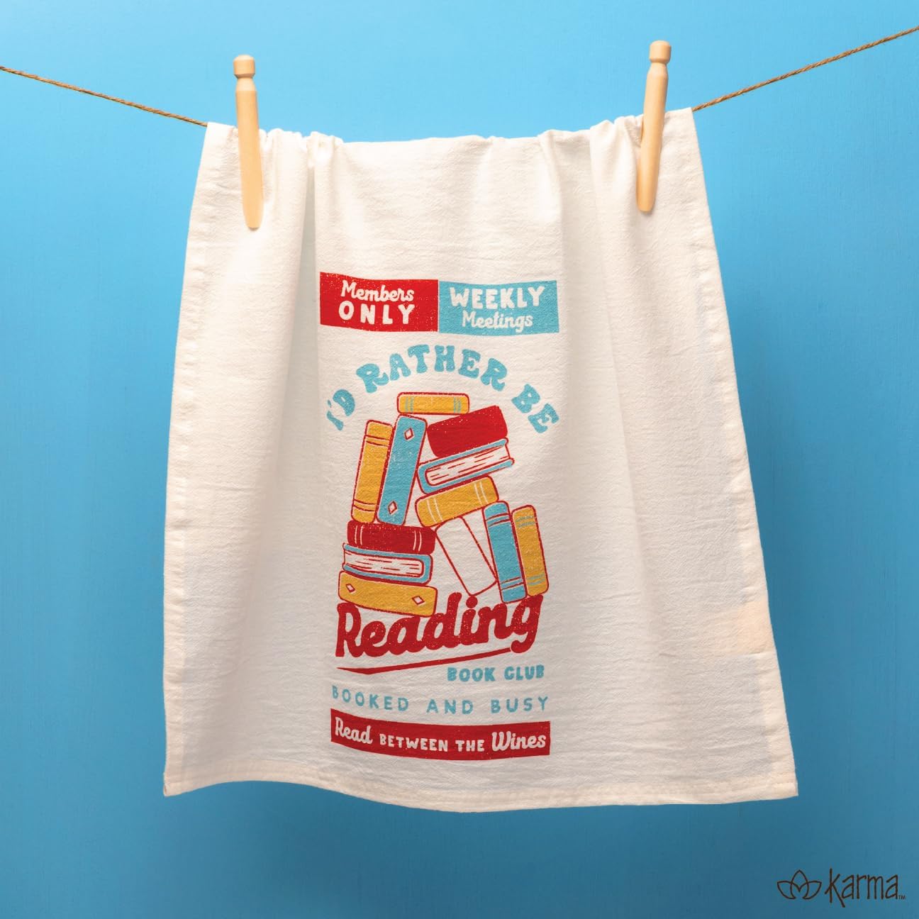 Karma Retro Diner Tea Towel 100% Cotton Kitchen Dish Cloth - Machine Washable Absorbent with Hanging Loop, Kitchen Home Décor Gift, Bee