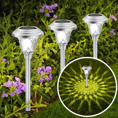 BEAU JARDIN 8 Pack Solar Pathway Lights Outdoor Stainless Steel