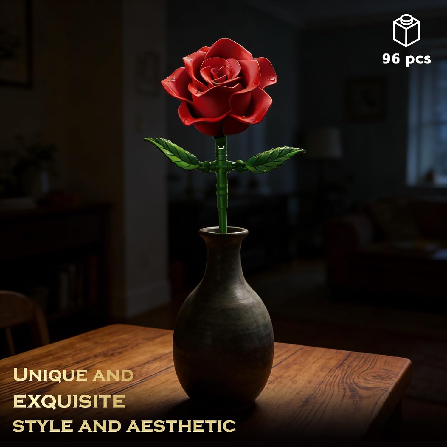Red Rose Bouquet Building Set for Adults, Compatible with Lego Flower, Artificial Botanical Flowers Building Blocks Toys for Home/Office Decor, Valentine's for Her, Wife, Girlfriend