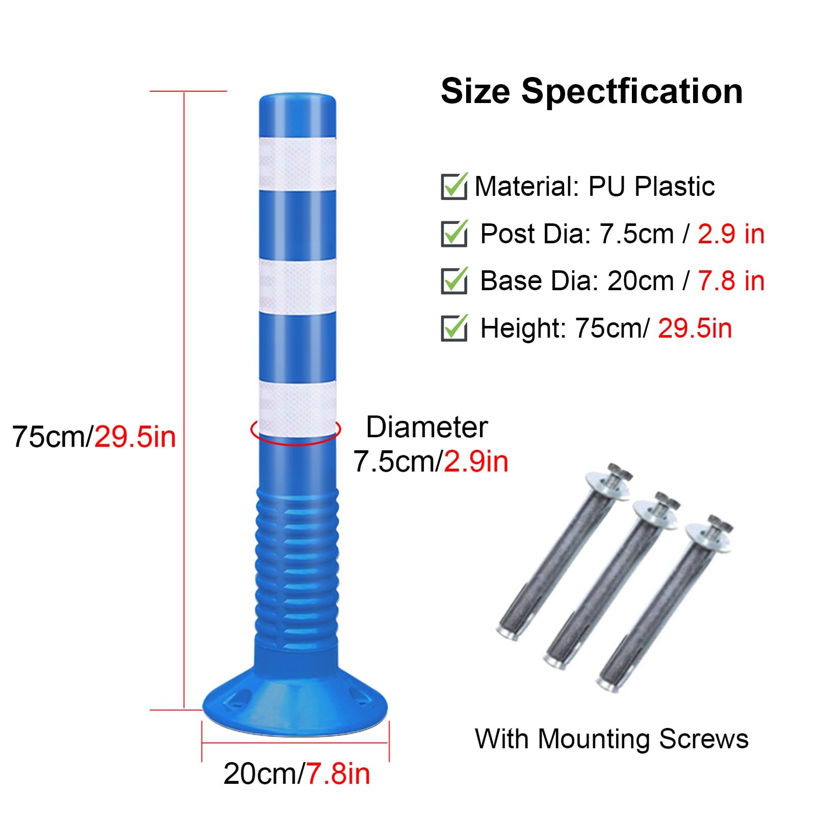Poste de señalización de tráfico con base desmontable, bolardo reflectante de seguridad for estacionamiento, barrera for garajes/lotes en construcción/residenciales(Blue,1 Pcs)