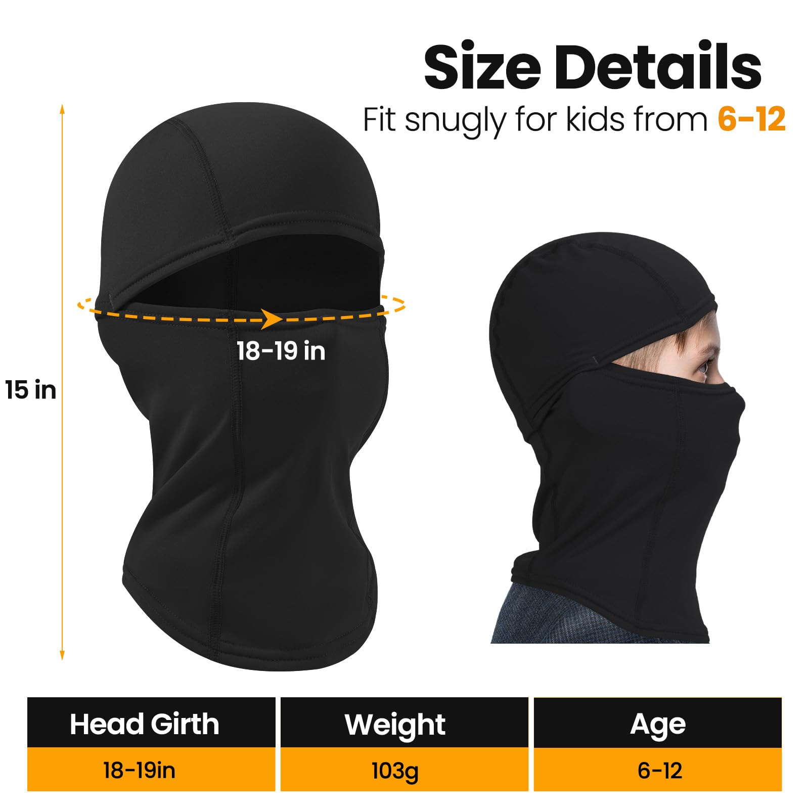 Balaclava Invierno para Niños, Antiviento, Máscara de Esquí para Chicos, Braga Térmica Multifuncional para Esquiar y Ciclismo
