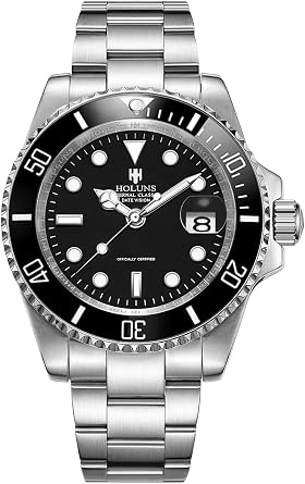 LOREO Luxury Men Automatic Mechanical Wrist Watch 40mm Luminous Sapphire Glass Ceramic Bezel Waterproof Stainless Steel Watch, Black dial, Bracelet