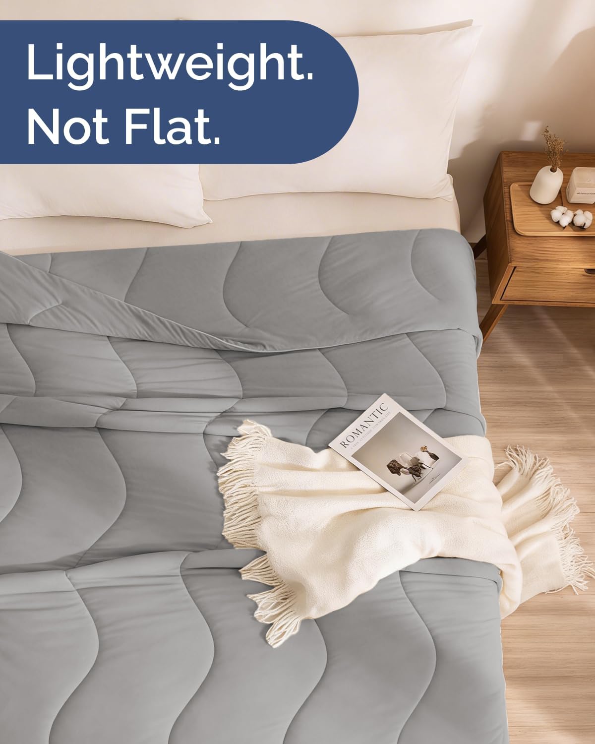 Cooling Comforter King/Cal King Size - Cooling Blanket for Hot Sleepers & Night Sweats - Summer Comforter for King/Cal King Size Beds - Soft, Breathable Cold Blanket for Sleeping - 104x90 (Light Grey)