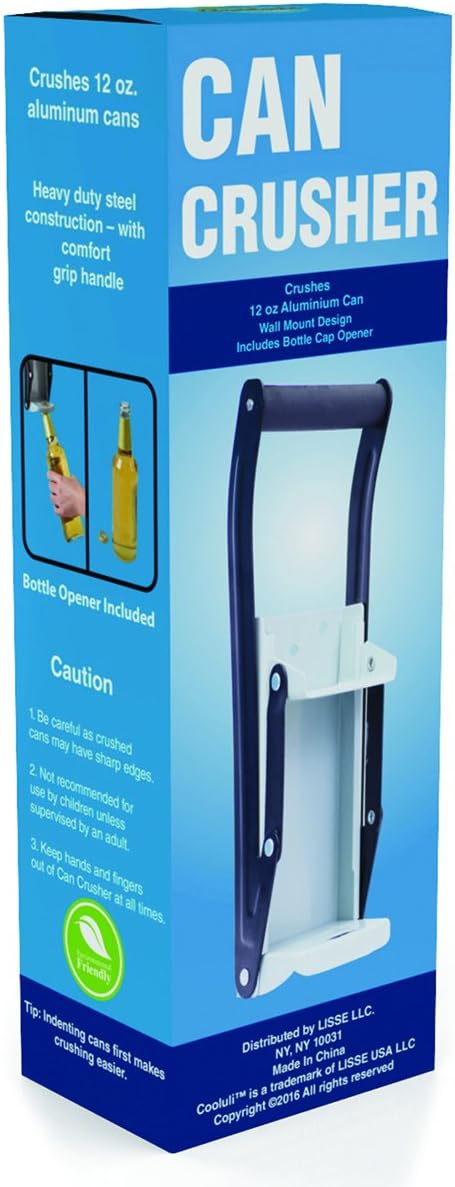 Cooluli 12 oz. Aluminum Can Crusher – Multifunctional Design, Wall Mounted with Built-In Bottle Opener (Red)