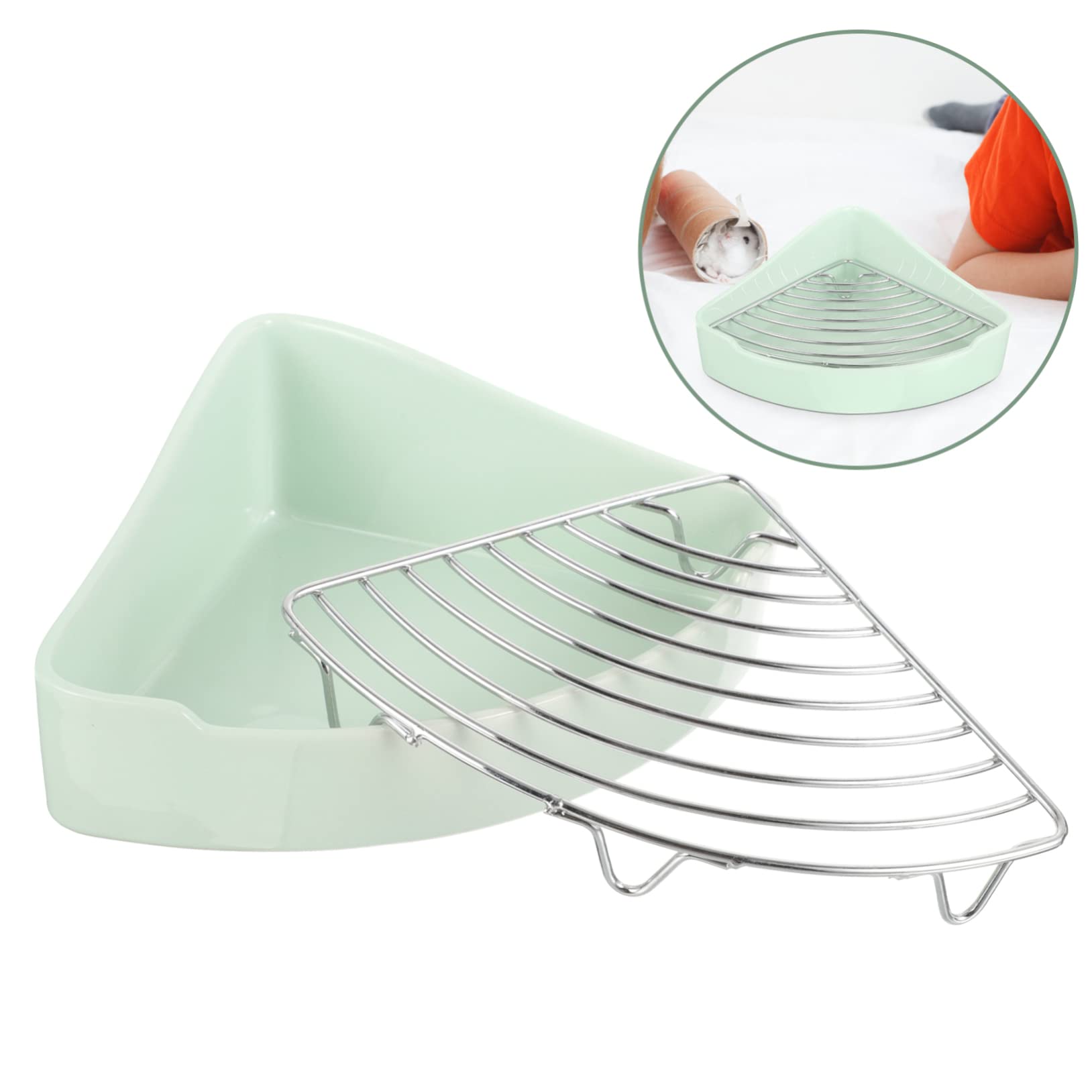 Happyyami Lettiera per Conigli in Ceramica Angolo Triangolare, Rivestimento Smaltato Interno ed Esterno, Previene Graffi alle Zampe, per Cucina e Bagno