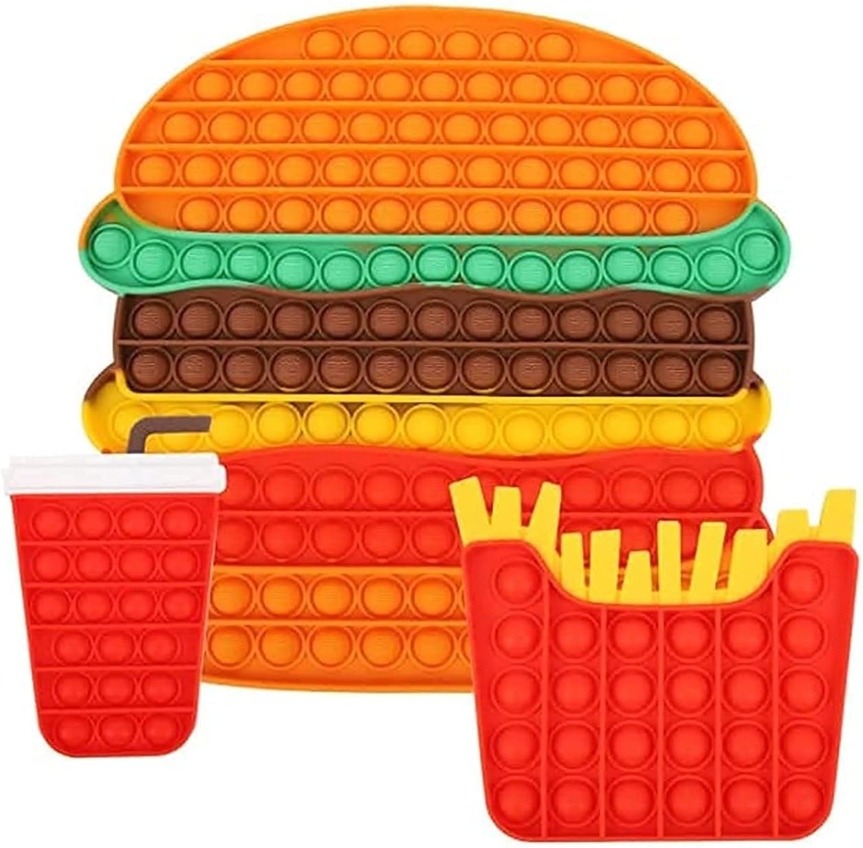 Grab Mantra Big Jumbo Pop It Fidget Toys Burger, Cola, Fries, Bubble Sensory Fidget Toy for Adults and Children, Push Pop On It Stress Toy for Autism, Sensory Popper Educational(Burger set)
