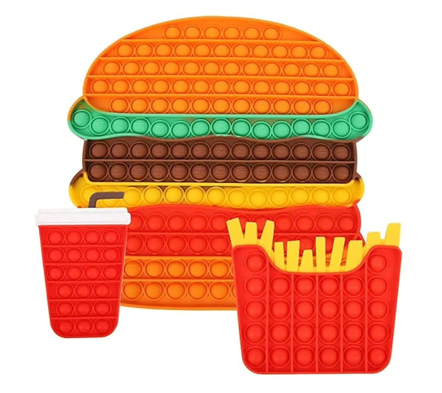 Grab Mantra Big Jumbo Pop It Fidget Toys Burger, Cola, Fries, Bubble Sensory Fidget Toy for Adults and Children, Push Pop On It Stress Toy for Autism, Sensory Popper Educational(Burger set)