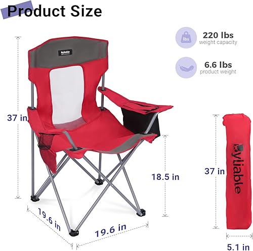 Miniatura 3 de Sillas de camping portátiles plegables y ligeras para exteriores para adultos con bolsa refrigeradora, portavasos y bolsillo lateral para