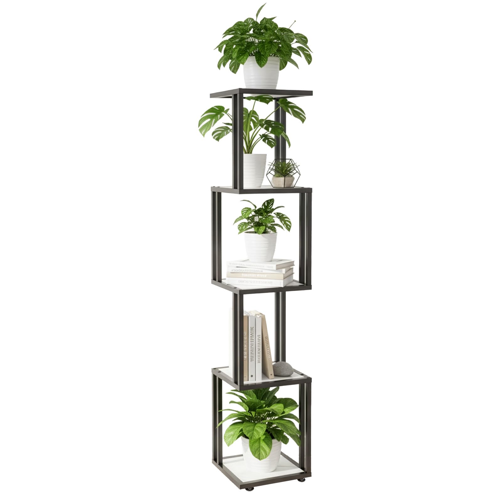 EVERGOODS Plant Stand Indoor Plant Shelf Outdoor Wood Plant Rack for Multiple Plants 5 Tiers Ladder Plant Holder Metal Plant Shelf Wood Flower Stand for Home Living Room Decor Patio Decor