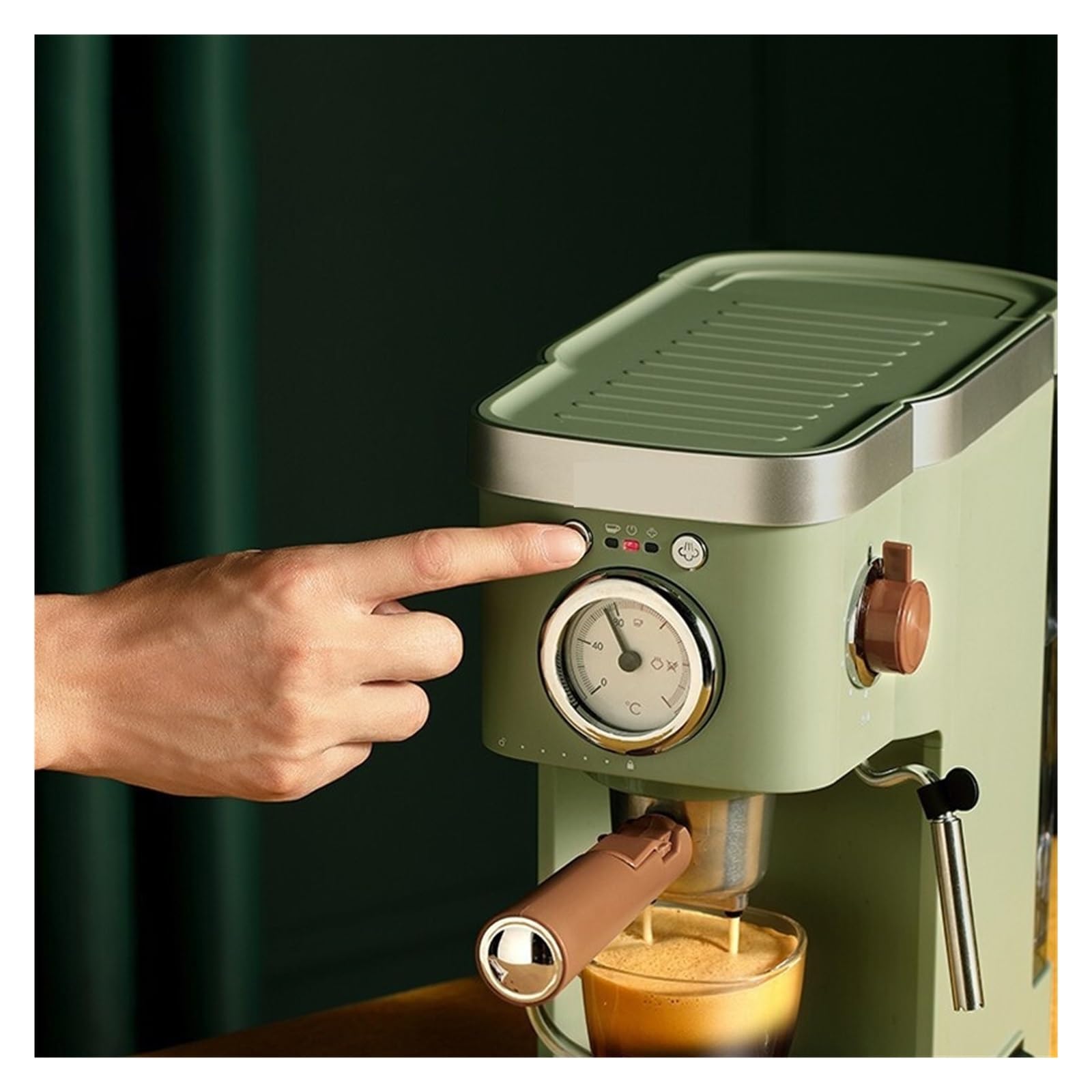 Włoski ekspres do kawy Retro zielony spieniacz do mleka ekspres do kawy w proszku kapsułka espresso robienie napojów kawowych, ekspres do kawy