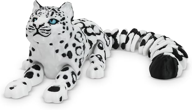 3D Printed Animals Toy, 8in Snow Leopard Fidget Animal for Desk DecorBlack White