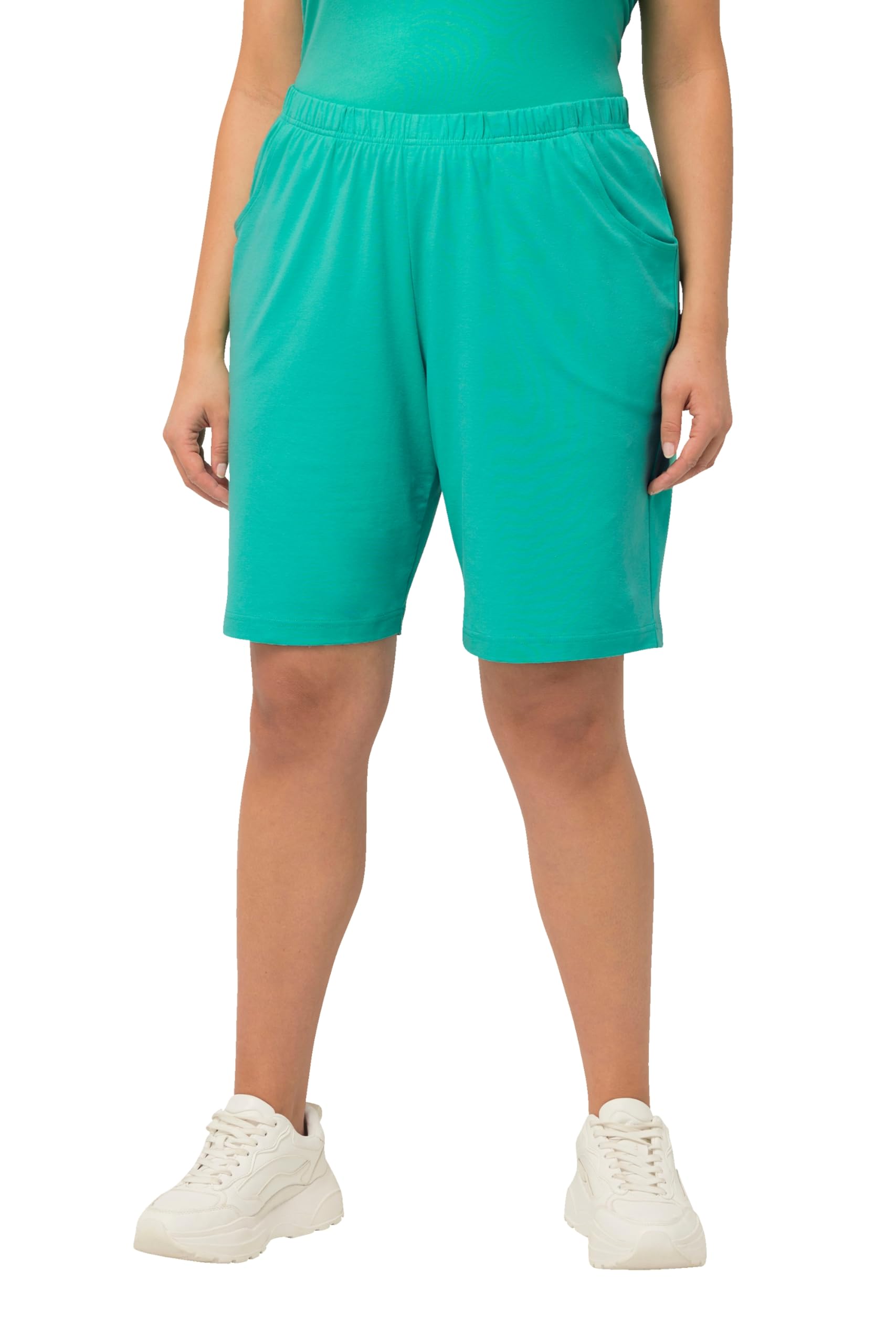 Ulla Popken Women's Jersey Shorts, Pockets, Elastic Waistband 818396 Trouser, Green, 32W x 32L
