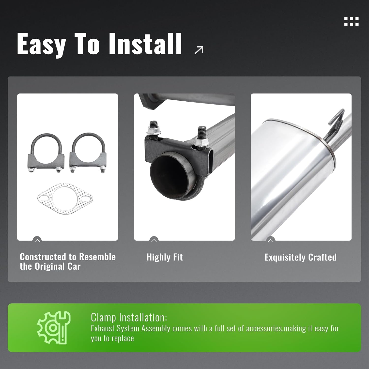 Exhaust Muffler & Y-Pipe Compatible with 2007-2019 Nissan Frontier 4.0L Crew Cab Pick Up 73.3 Bed with 139.9 Wheelbase 409 Stainless Steel Silvery