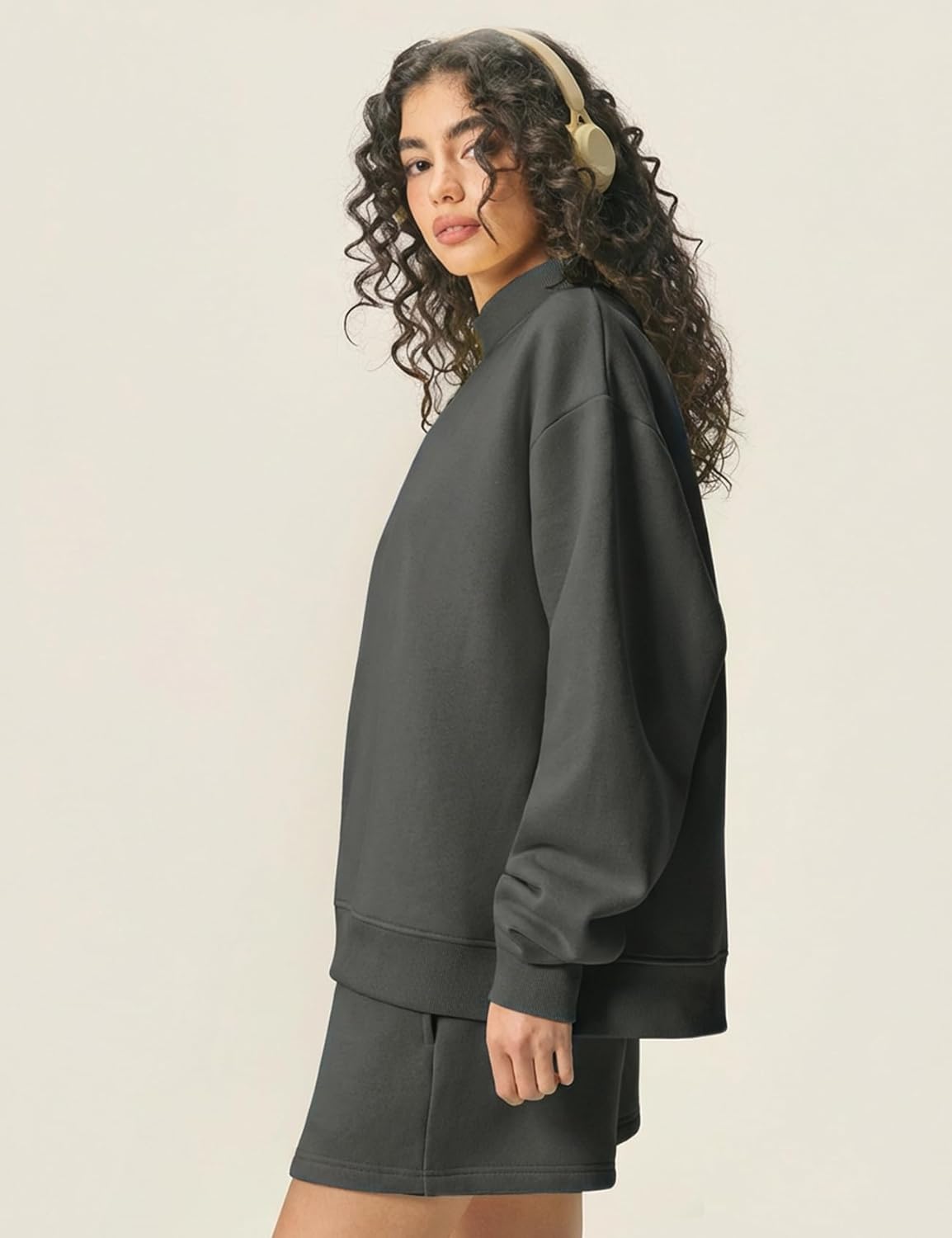 Yimoon Mock Neck Sweatshirt Women Oversized Turtleneck Sweatshirts Fleece Lined Pullover Trendy Outfit - Image 2