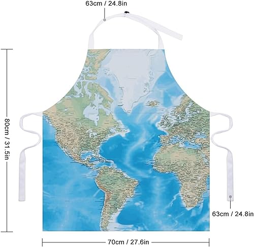 Miniatura 2 de MUSM Apron for Adults - 27.6 X 31.5 Inch, Heavy-Duty Polyester Aprons with Two Large Pockets, Waterproof World Map Kitchen Apron for Cooking,