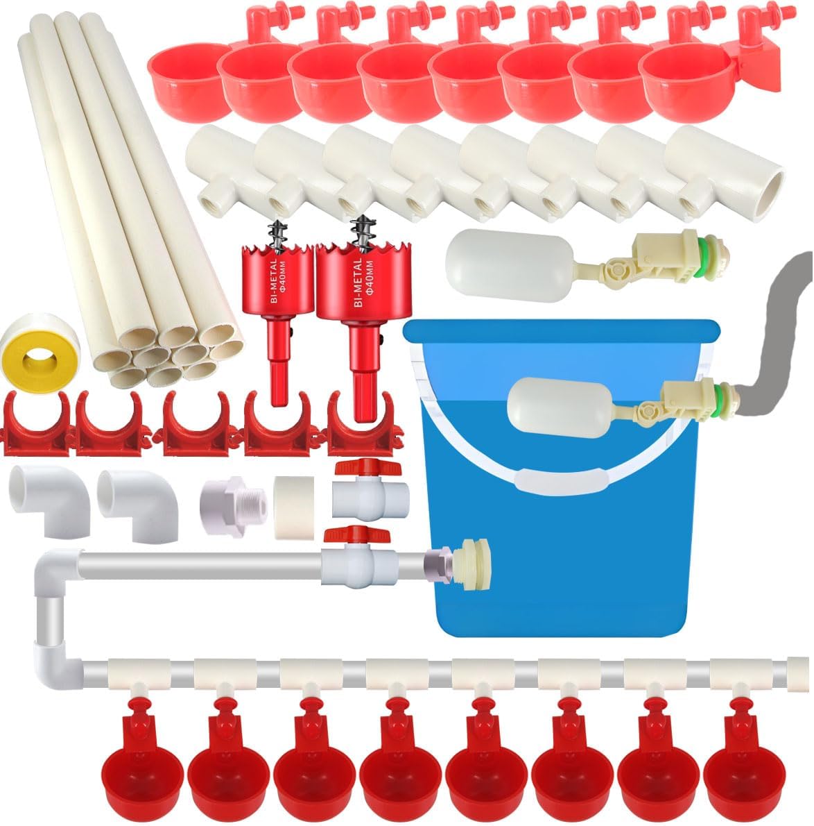 Automatic Chicken Water Cups,Chicken Water Feeder,Complete Set Pipeline Automatic Chicken Waterer System for Chick Duck Quail