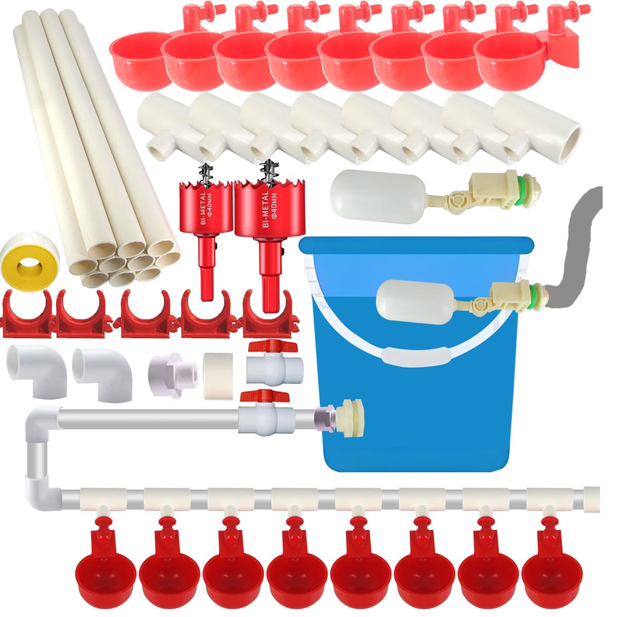 WODERIC Automatic Chicken Water Cups,Chicken Water Feeder,Complete Set Pipeline Automatic Chicken Waterer System for Chick Duck Quail