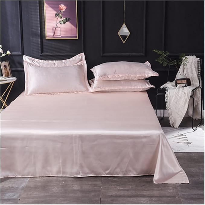 Satin Fitted Sheet 1 Piece Flat Sheet Plain ICE Silk Satin Fabric