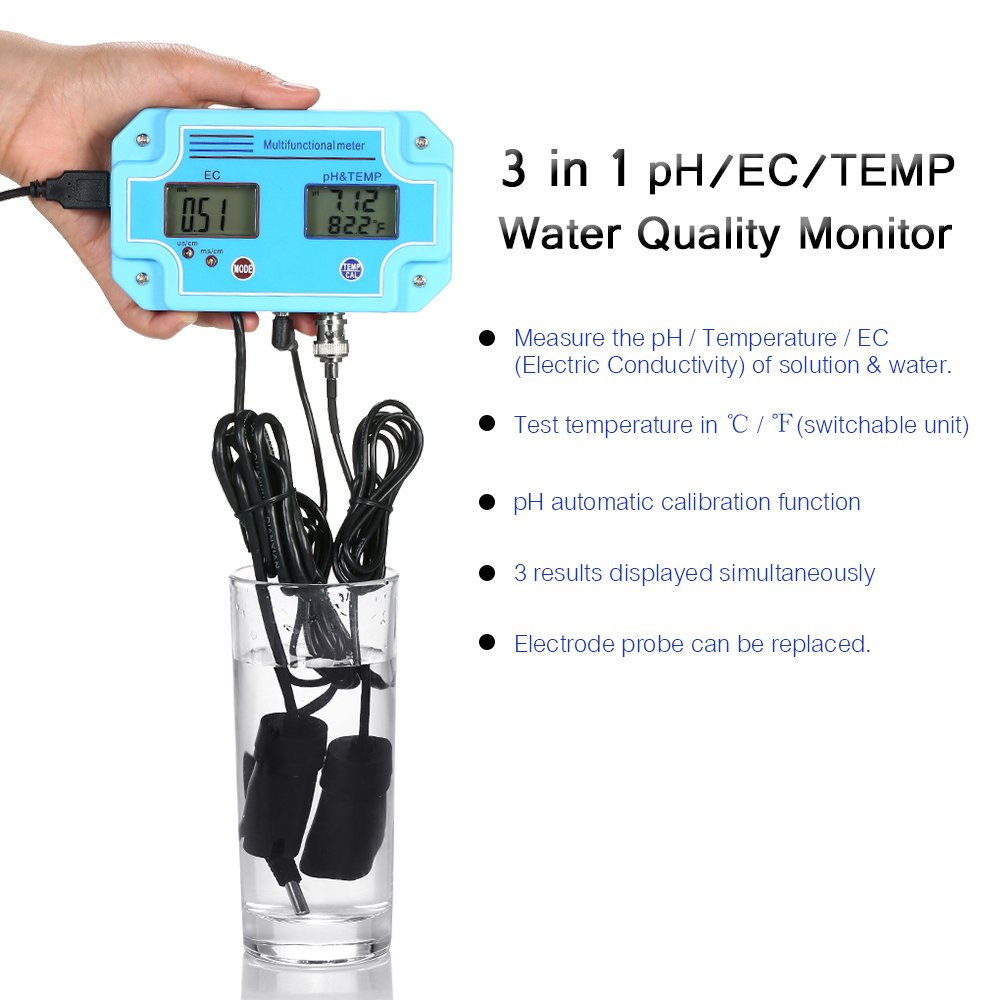 Irfora Professionelle 3 in 1 pH/EC/Temp Meter Wasser Detektor Multi-Parameter Digital LCD Tri-Meter Multi-Funktions Multiparameter Water Quality Tester