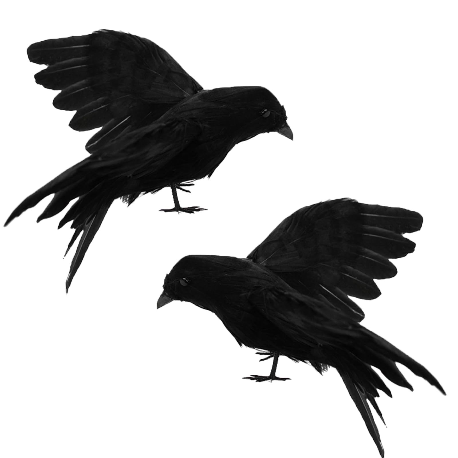 FashionwuFashionwu Halloween Decoration Realistic Crows Halloween Handmade Crow Prop Feathered Black Crows Props Raven Scene Birds Decoration - 2pcs Flying Crows, 5.9in