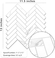 Vista 5 de Vamos Tile Azulejo autoadhesivo Statuario de PVC blanco para despegar y pegar, 10 hojas de azulejos autoadhesivos de PVC blanco para cocina, baño