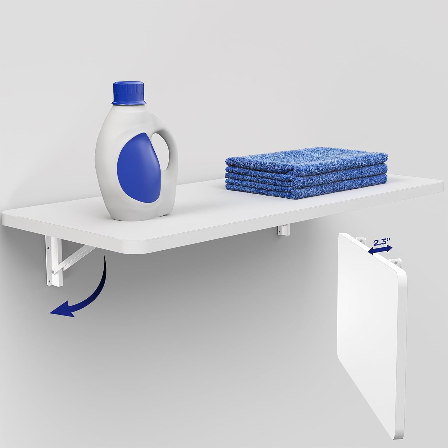 VIVO Wall Mounted Folding 43 inch Workbench, Fold Away Table Workstation Shelf with Adjustable Steel Brackets, White, MOUNT-SF1FW