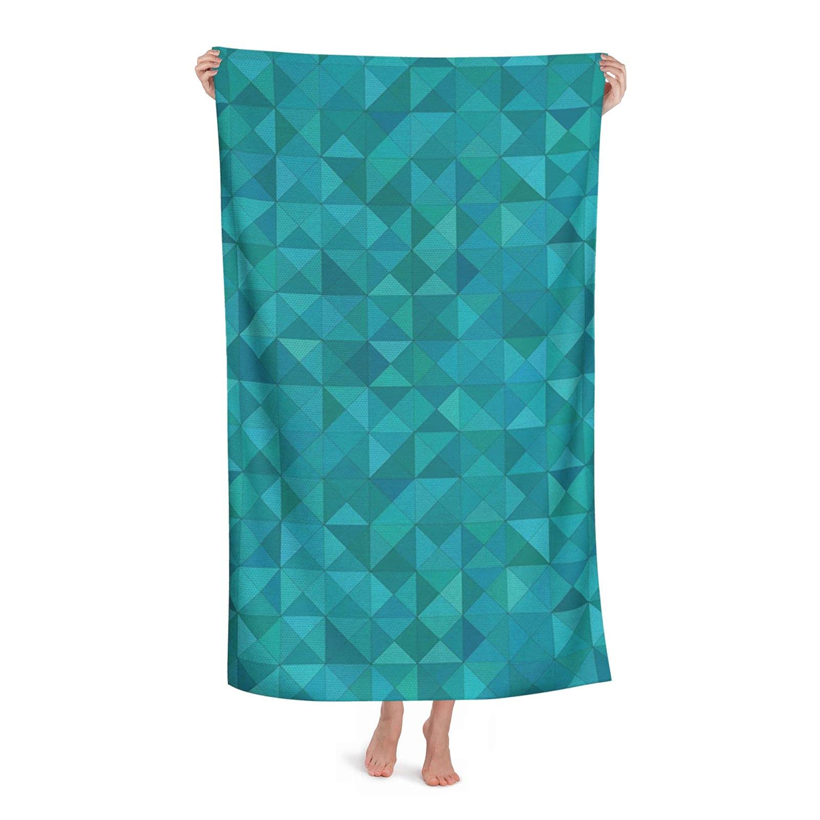 LSRCPD Geometrical Shapes Triangles Beach Towel Highly Absorbent Microfiber Beach Blanket Soft Bath Towels 80 x 130 cm