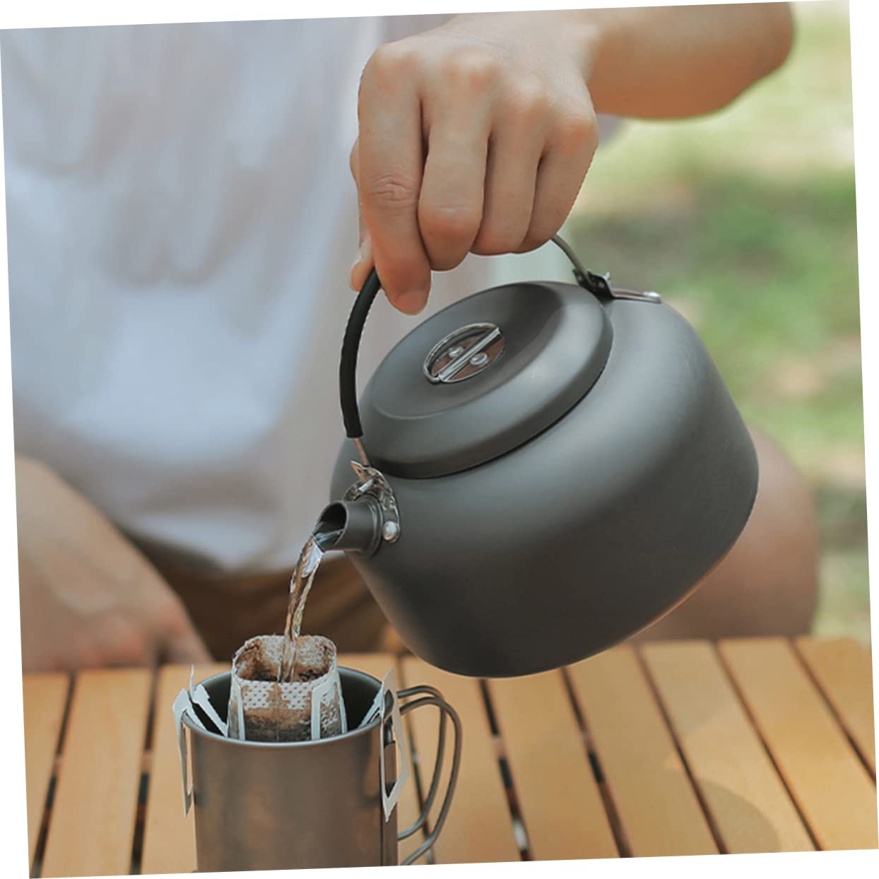 GAROZATION Aluminum Alloy Camping Kettle Portable Water Pot for Outdoor Use Wear Resistant Teapot Lightweight Cookware for Hiking and Travel Durable Camping Accessory