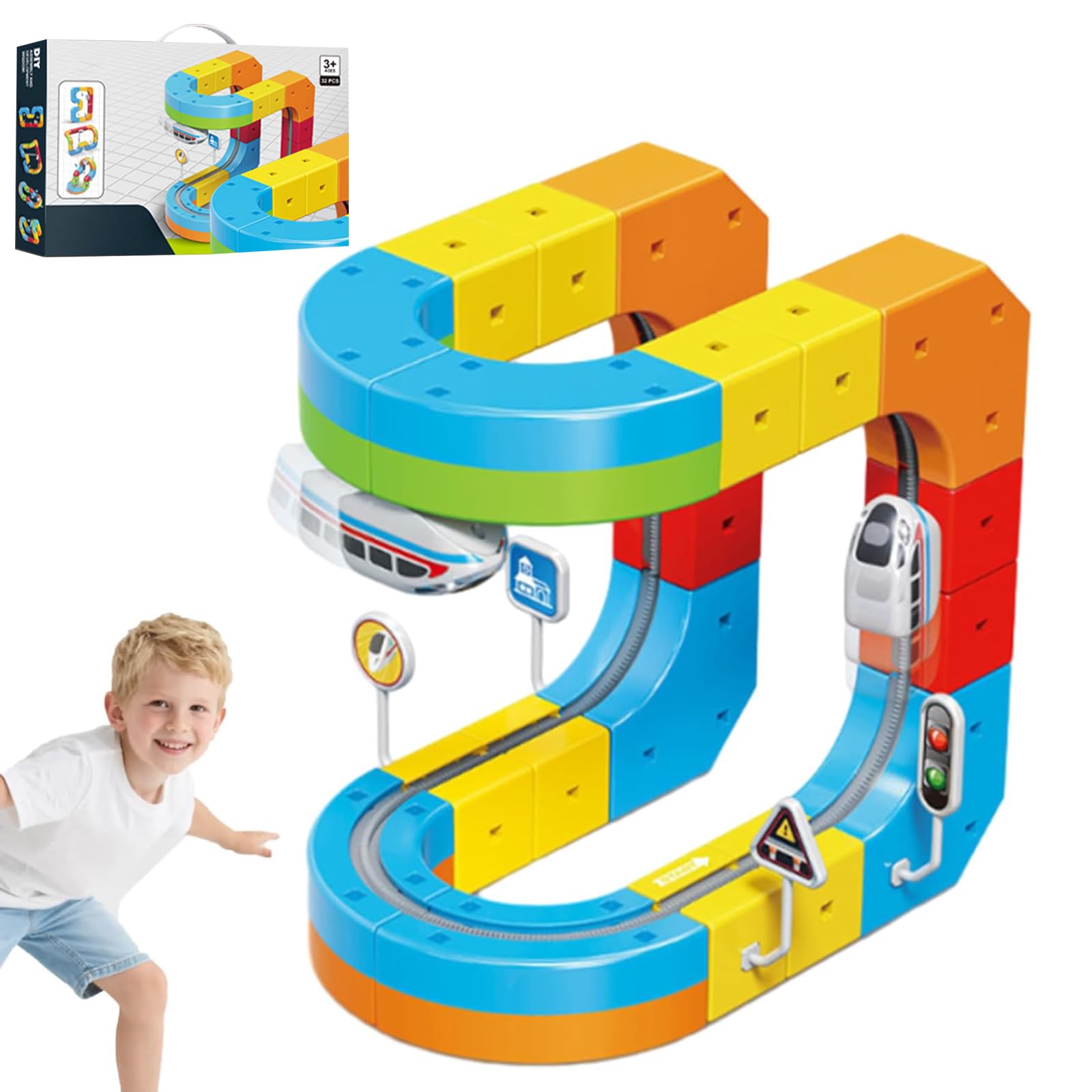 Clickrail Electric Train Set Flexible Race Track, klick Rail Electric Train Set, Gravity-Defying 3D Embedded Layouts & Motorized Car, Flexible Race Car Track Set, STEM Building Toy for Kids