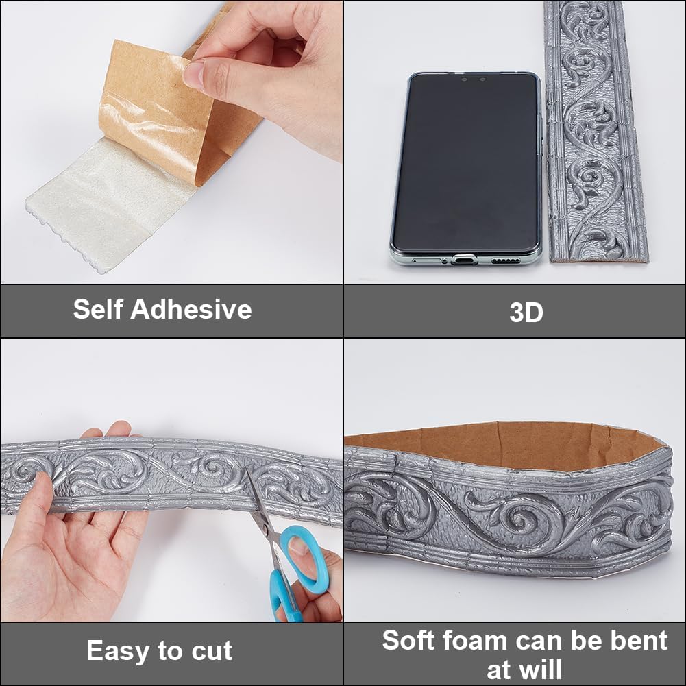 SUPVOX 2-Roll Peel-and-Stick Crown Moulding Trim – Self-Adhesive 3D Flexible Foam Wall Edge Guard For Inside/Outside Corners, Waterproof For Kitchen, Bathroom, Living Room (White)