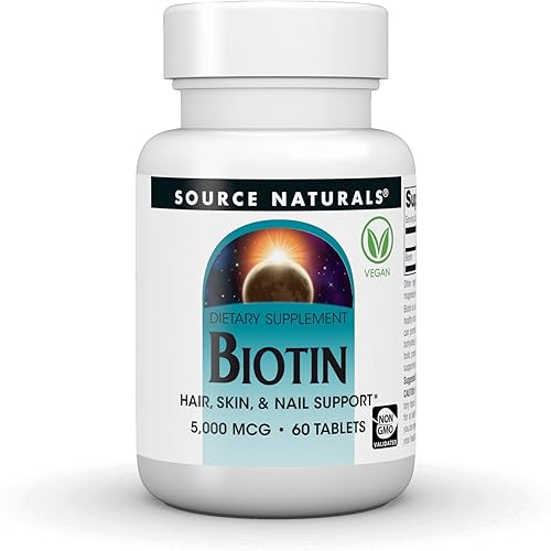 Source Naturals Biotina 5,000 mcg de alta potencia vitamina B nutrientes que apoyan el cabello, la piel y las uñas saludables - Suplemento de