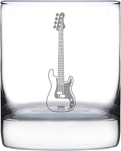 Electric Bass Rocks Glass - Music Gifts for Bass Players, Teachers and Musical Accessories for Musicians that Play Bass Guitar - 10.25 Oz Glasses