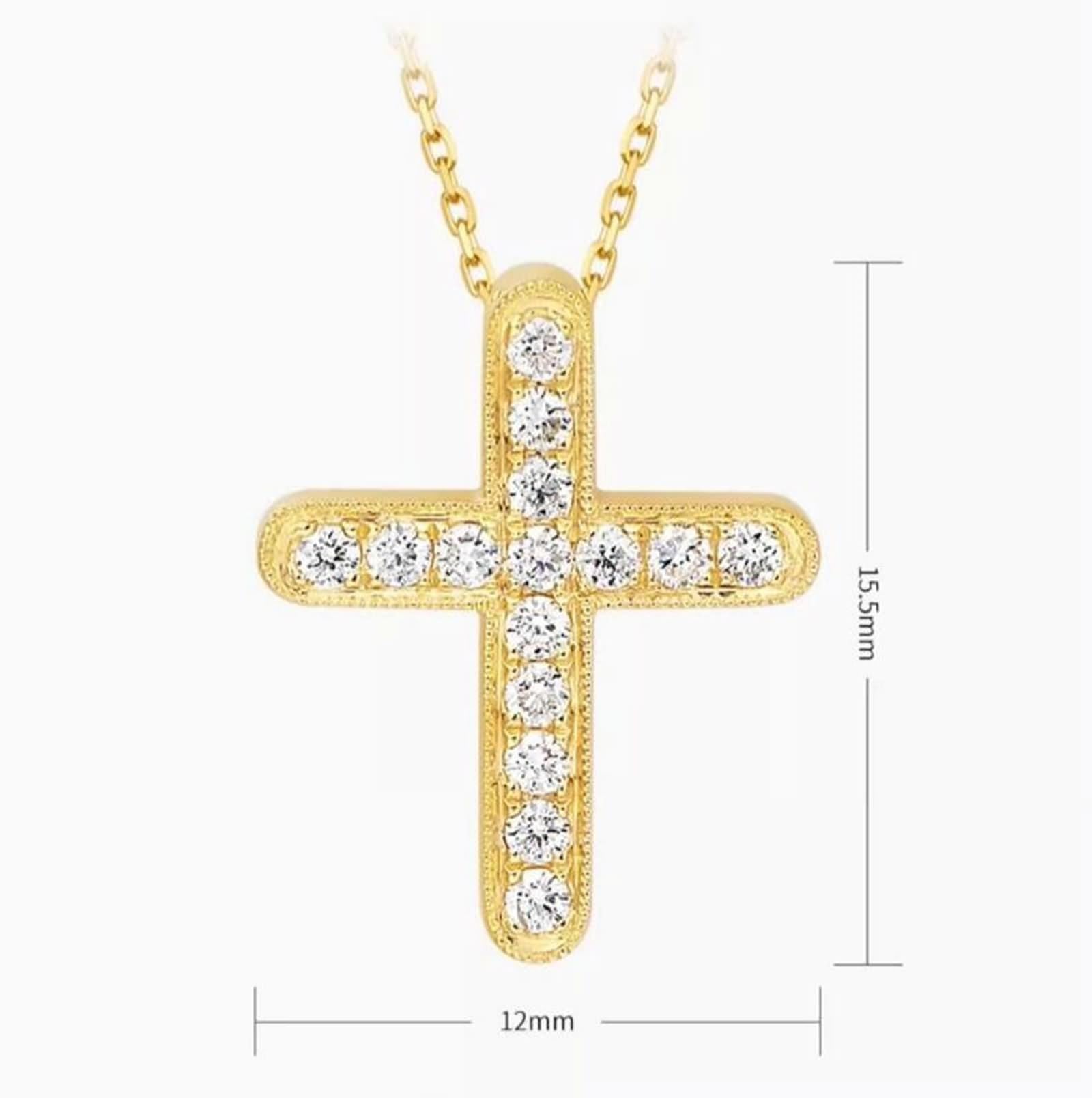 Collar de cadena para mujer, collar de mamá para mujer, cruz con diamante de 0,22 quilates, oro amarillo de 9/14/18 quilates, 45 cm