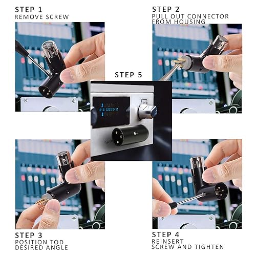 Miniatura 3 de Par de adaptadores de ángulo XLR de 3 pines  Doble macho y hembra, conector de metal duradero con 4 posiciones de ángulo ajustables y conexión