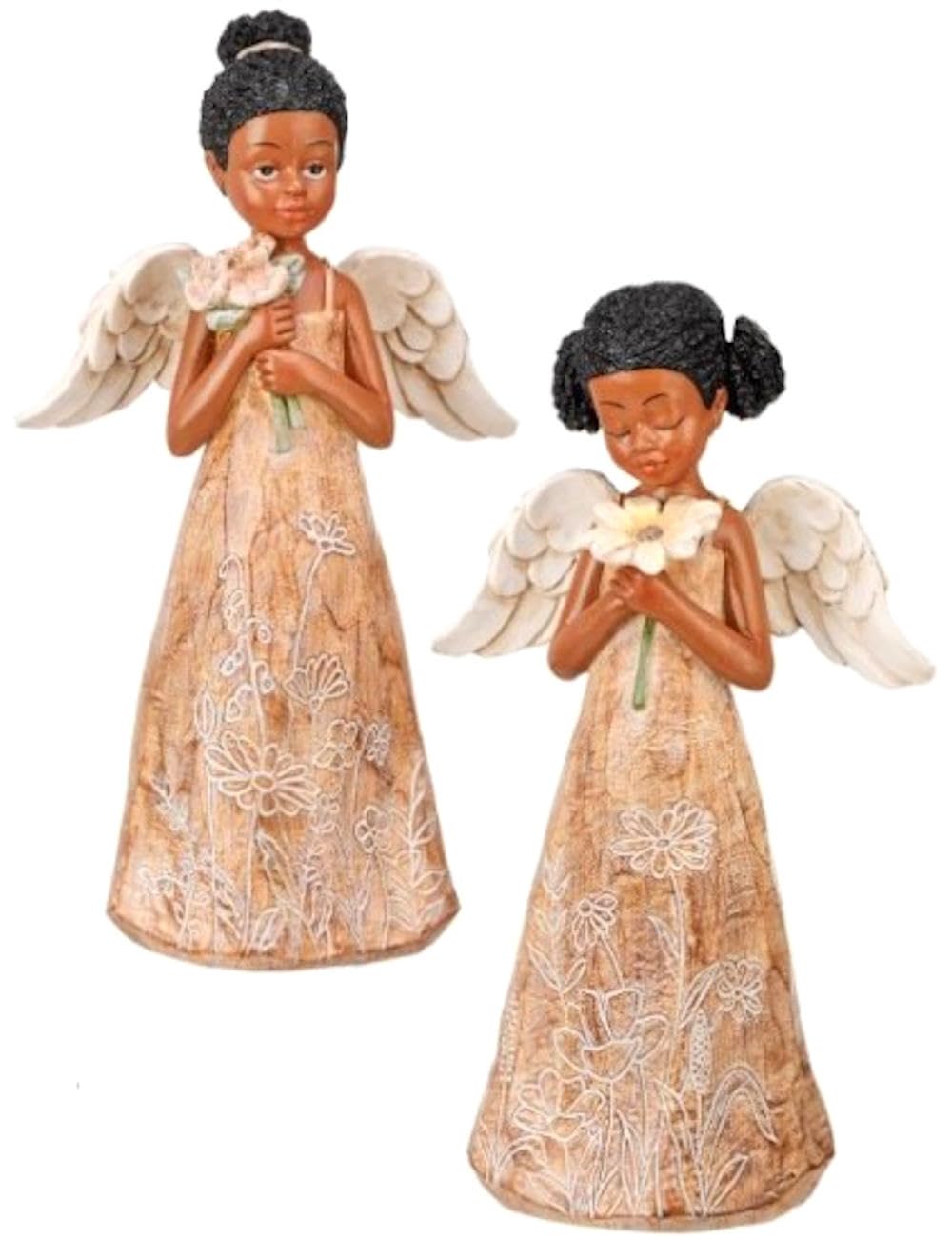 Figurines ange afro-américain de 22 cm Lot de 2 statuettes religieuses commémoratives pour baptême