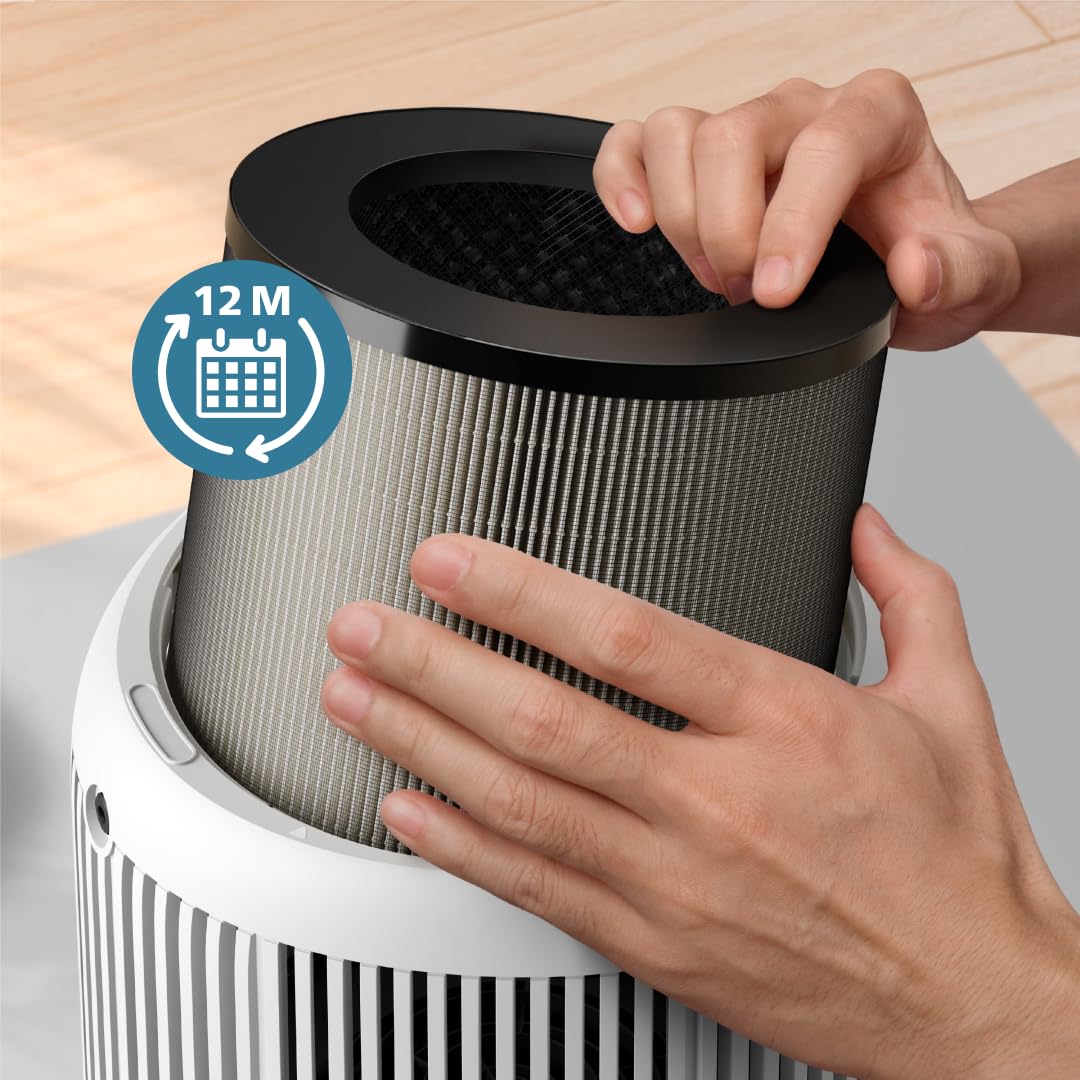Filtre de Remplacement Philips Original pour Purificateurs d'Air Série 800&900 AC0950, AC0951, AC0830, AC0850, HEPA NanoProtect + Charbon Actif, Durée de Vie de 12 Mois, Noir/Blanc (FY0910/30)