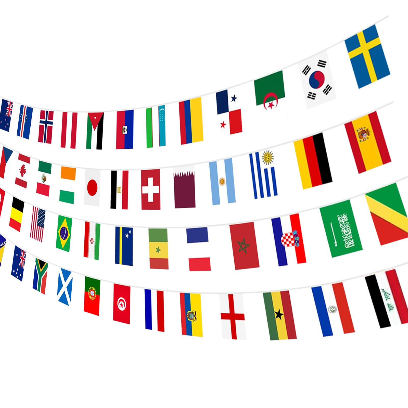 4 Packs World Cup Flags Bunting 2026, 48 Teams Double Sided Fabric Banner for Football Party Decorations, 15m International Country Pennant for Indoor Outdoor Bar Garden Street Decor (14 x 21 cm)