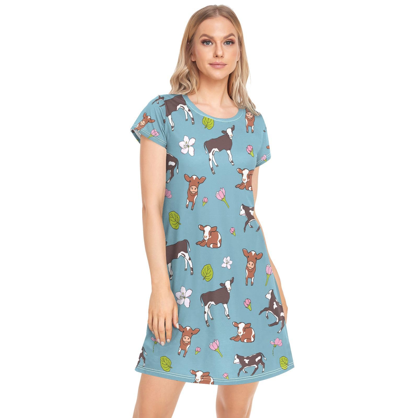 vvfelixl Sleep Shirt for Women,Polar Bears Playing Women Nightgown Pj Dress Lounge Sleepwear Short Sleeve S