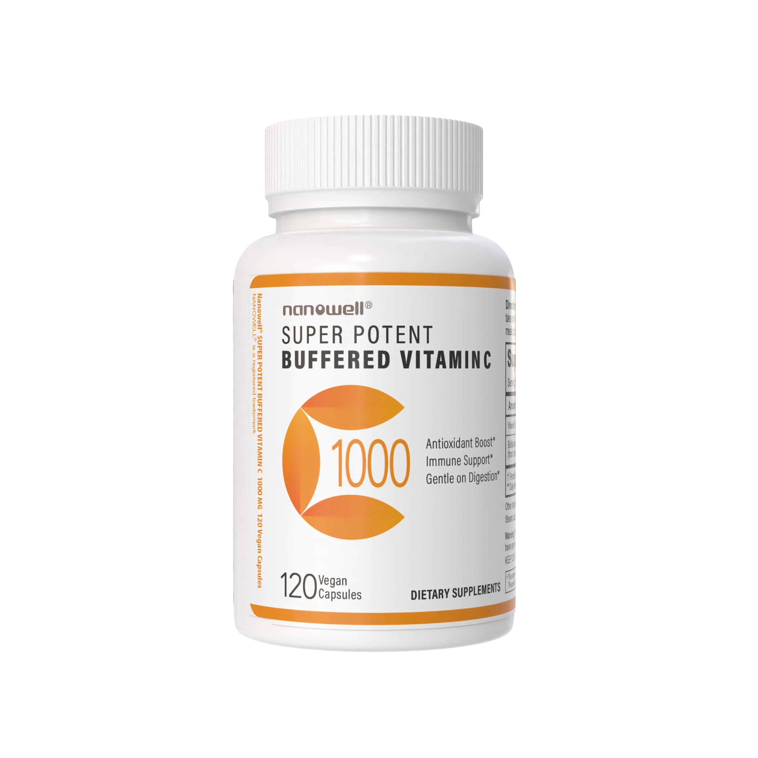 NANOWELL Super Potent Buffered Vitamin C 1000 mg with Bioflavonoid Complex - Antioxidant & Immune Support - Healthy Skin & Joints - Gluten Free - 180 Servings