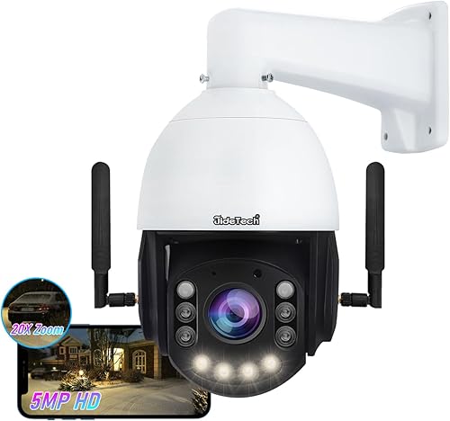 JideTech Cámara de seguridad WiFi PTZ de 5MP para exteriores, zoom óptico 20X, cámaras IP PTZ de 360, cámara domo de velocidad con detección humana,