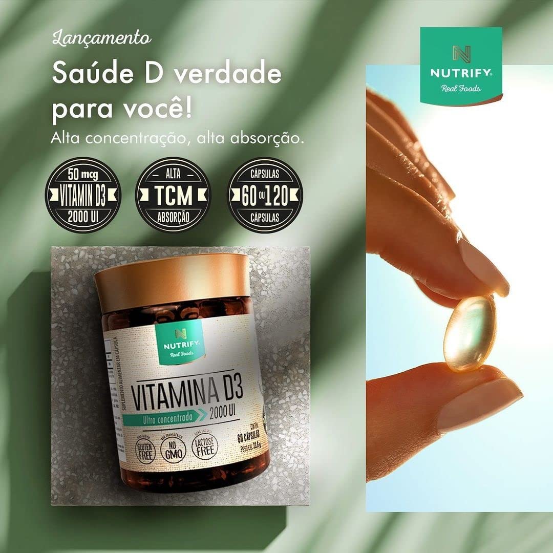Kit 3 Vitamin D3 2000 UI Nutrify 120 Cápsulas em promoção! Veja a oferta e mais achadinhos de Vitaminas & Suplementos 4 Hoje é o melhor dia para comprar Kit 3 Vitamin D3 2000 UI Nutrify 120 Cápsulas com aquele preço maroto! Promoção! Aproveite a oferta! 4
