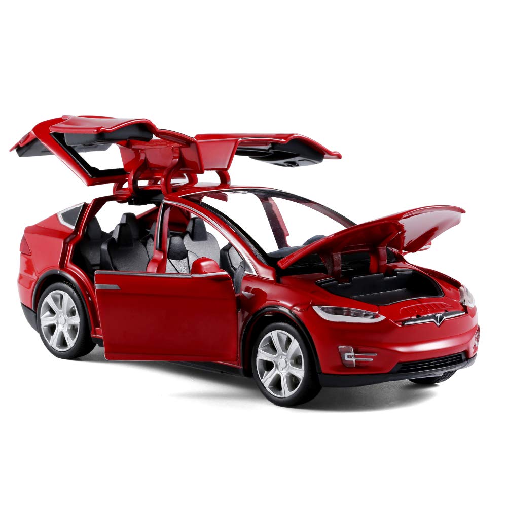 LLWEIT 1/32 Model x Metal Die Casting Toy Car for 3 to 12 Year Old Boy Pull Back Car Toy with Sound and Lights (Red)