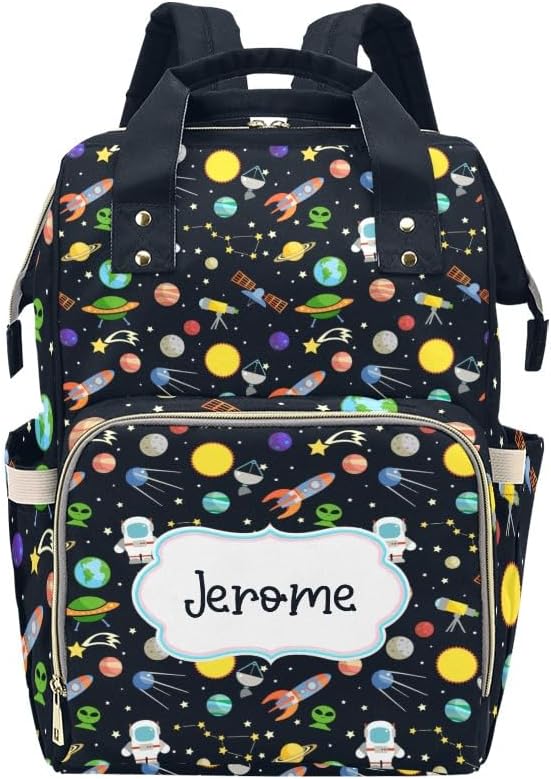 Personalized Diaper Bag Backpack Name Black White Giraffe Print Silver Gray Bow Large Capacity Nappy Bag: Designed for Travel & Everyday Use