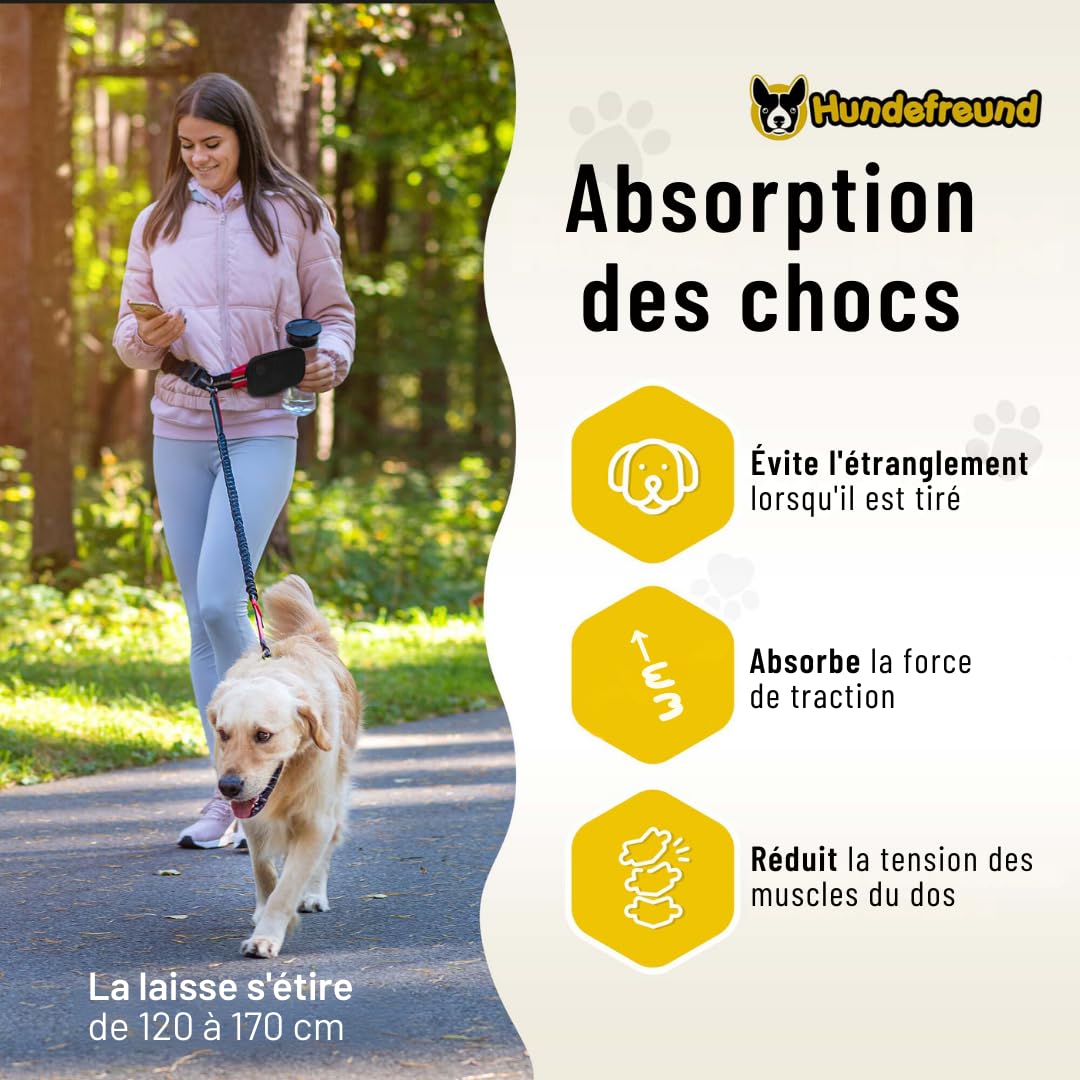 Laisse Mains Libres pour Chien | Élastique 120 cm à 170 cm pour Le Jogging avec Sac, Ceinture Abdominale