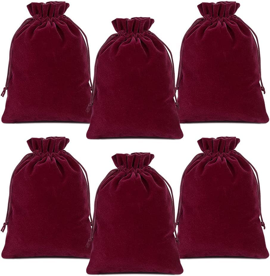 KAHEIGN 32Pcs Velvet Drawstring Bags, 12cm x 10cm Jewelry Storage Bag Gift Bag Candy Bags Jewelry Pouches for Wedding Christmas Birthday Party Favors (Dark Red)