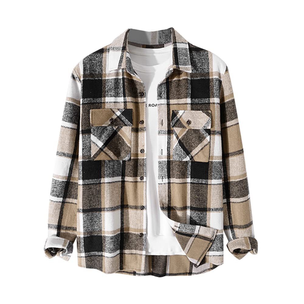 Zaful Mens Unisex Plaid Shirt Casual Flannel Jacket Button Down